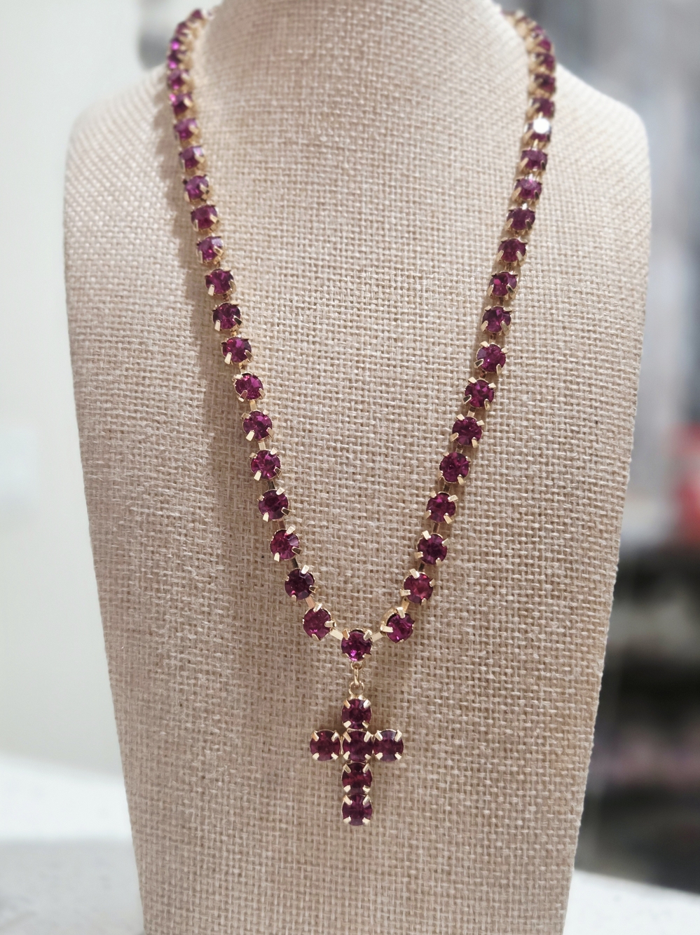 Gold-filled Necklace with Pink Australian Crystal Cross Pendant